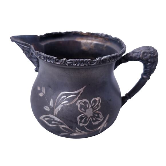 Antique Silverplate Etched Spooner Sugar Creamer 4pc Set Engraved Vintage Decor - Picture 12 of 16